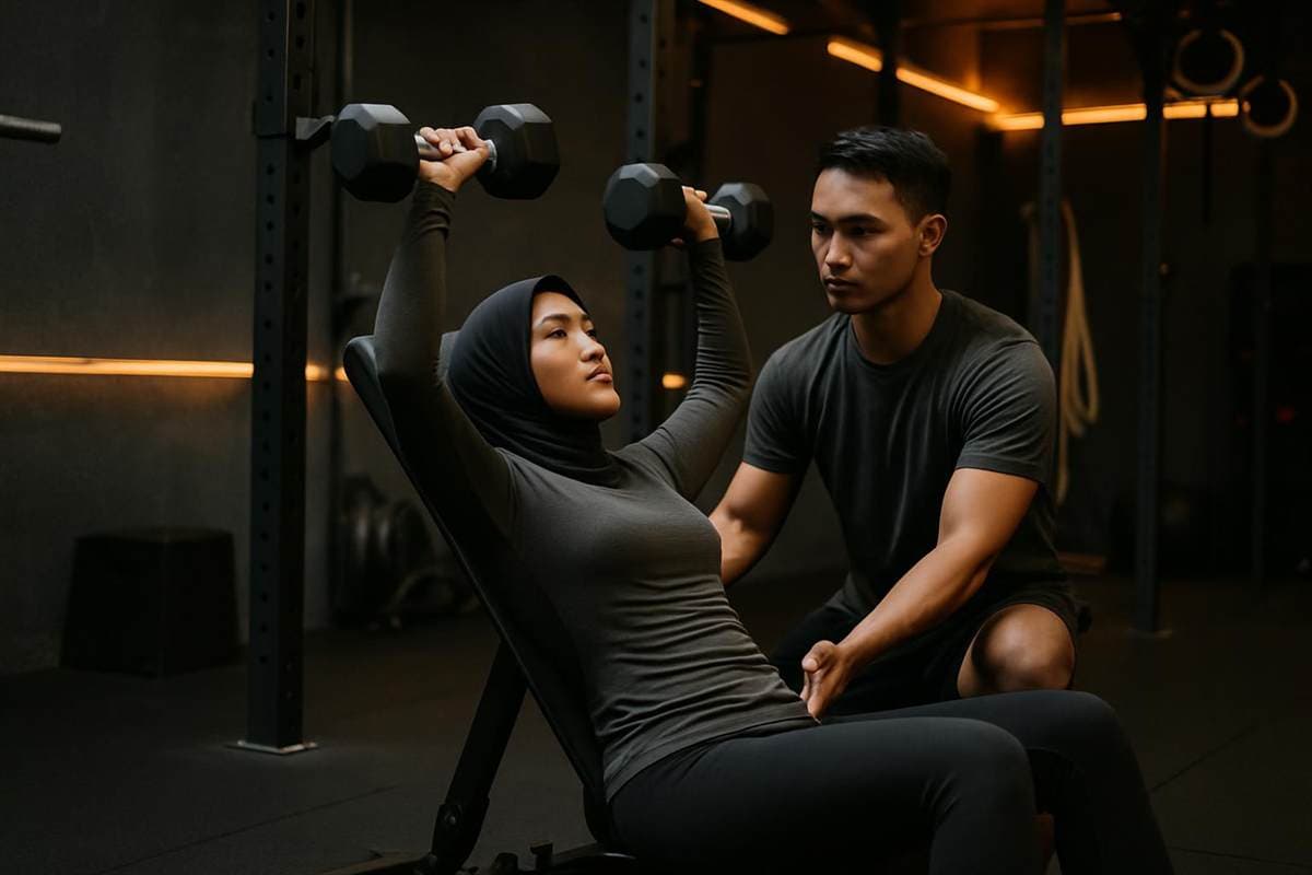 Anggota berlatih bersama personal trainer SATSETGYM